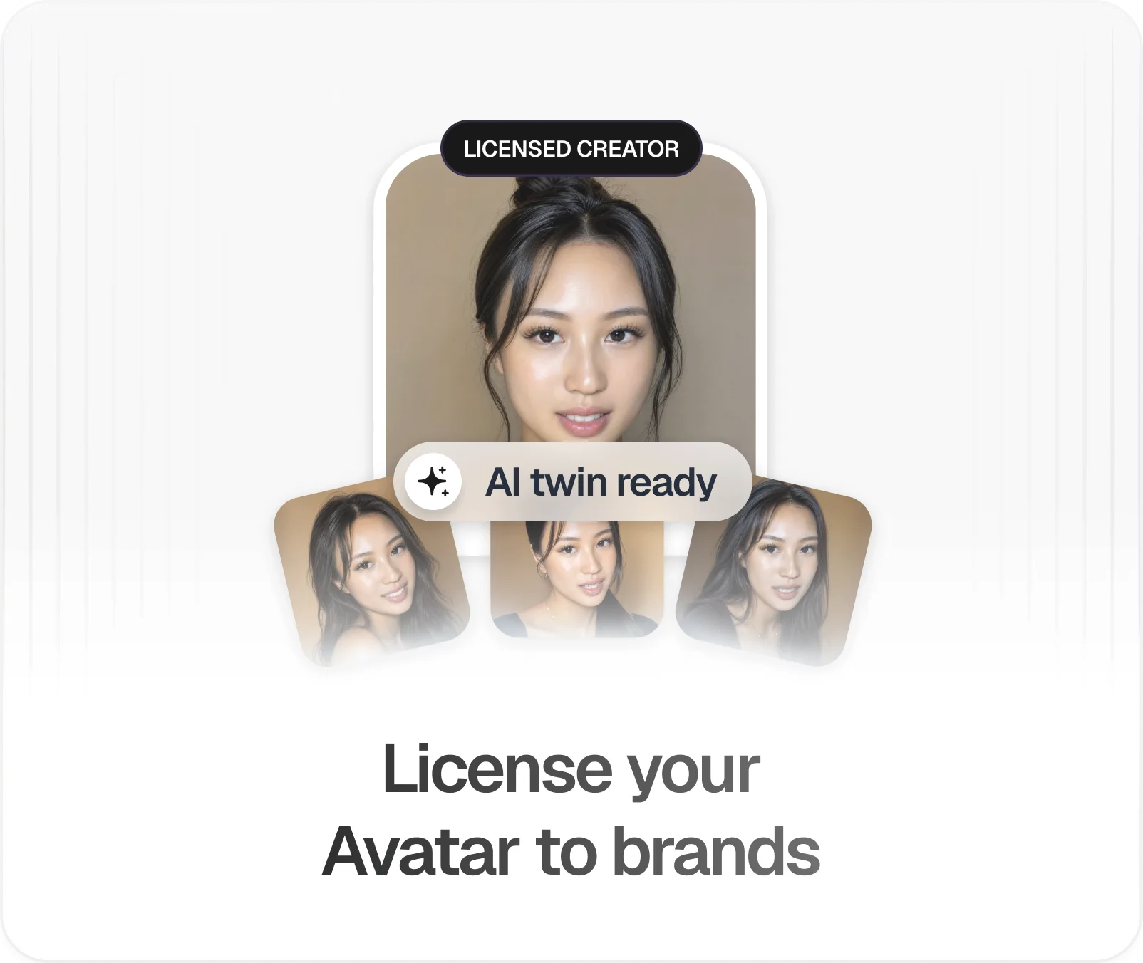Licensed creator portrait with AI twin ready badge in TwinTone
