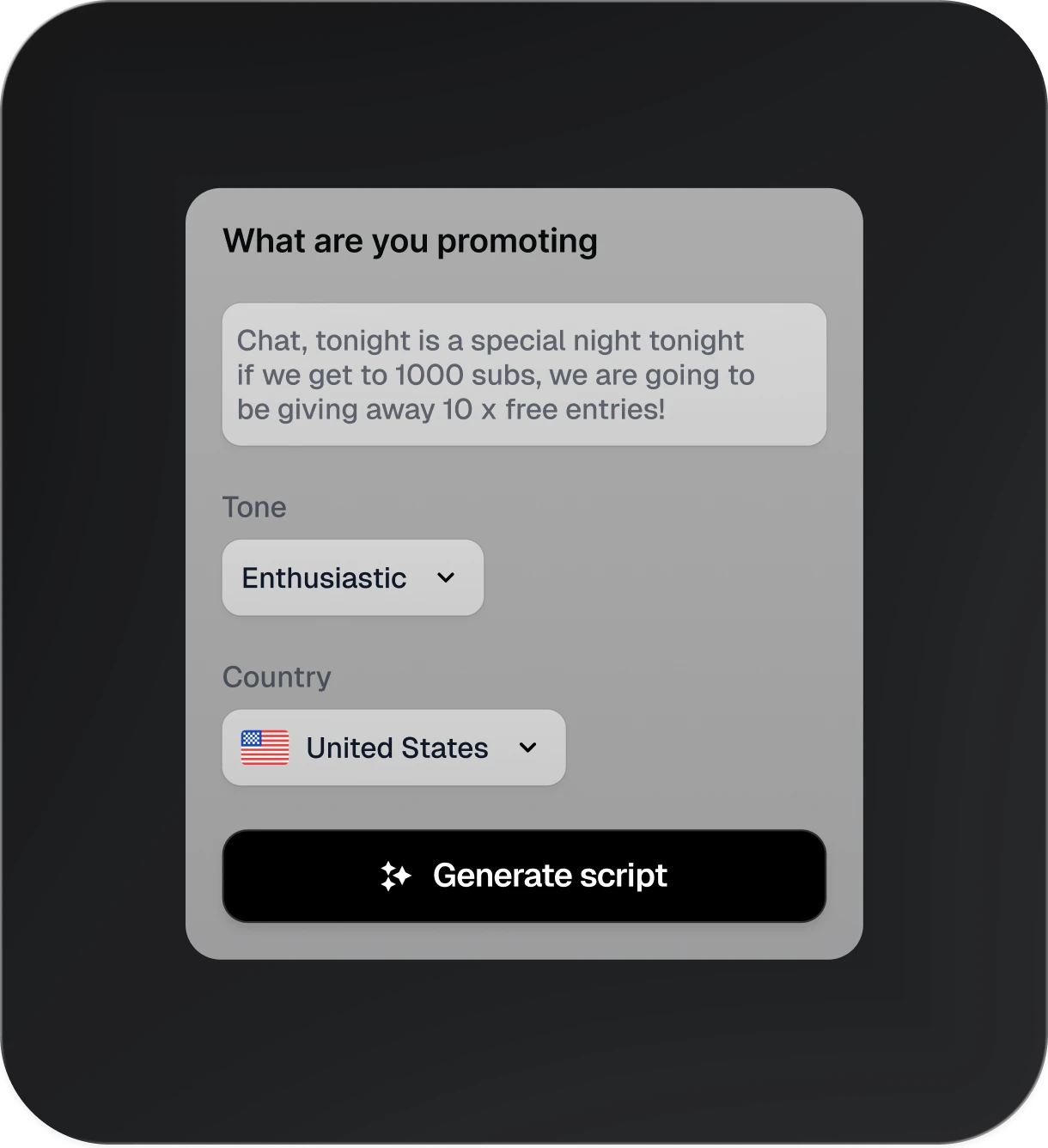 Generating a livestream script from a product brief